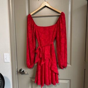 Francesca's Collections Vibrant Red Long Sleeve Dress